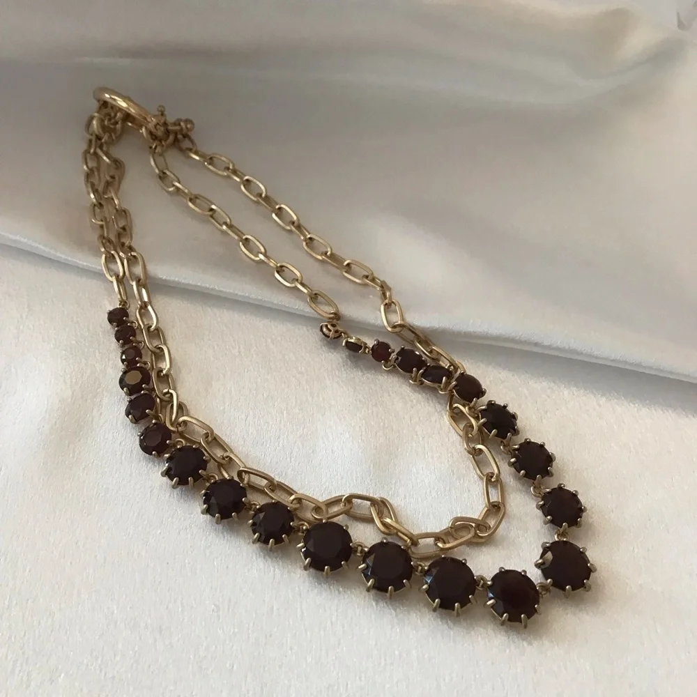 Ruby looking colored stone & gold 2 strand necklace‎